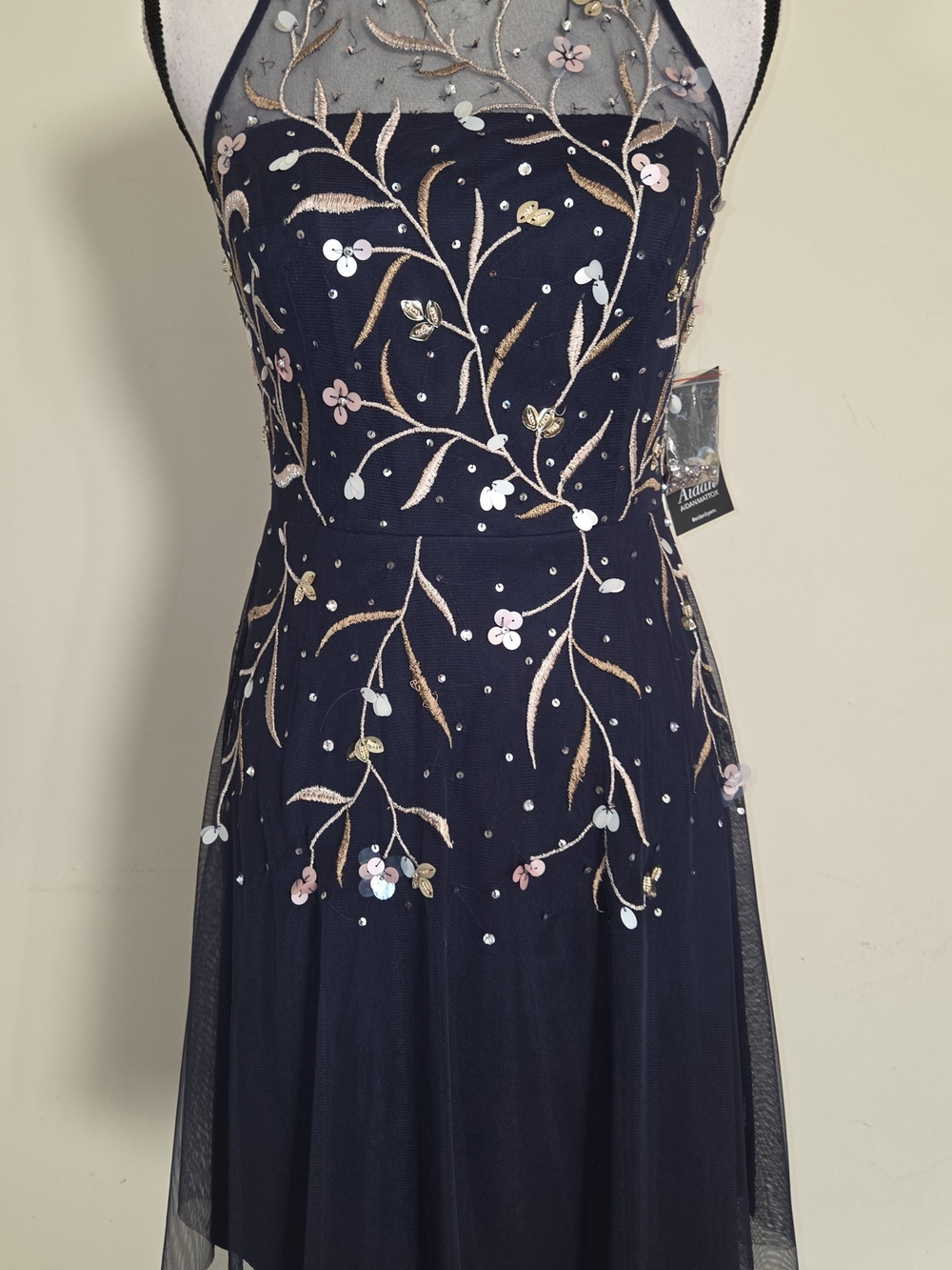 Aidan Embroidered Navy Sleeveless A-Line Dress SZS/M
